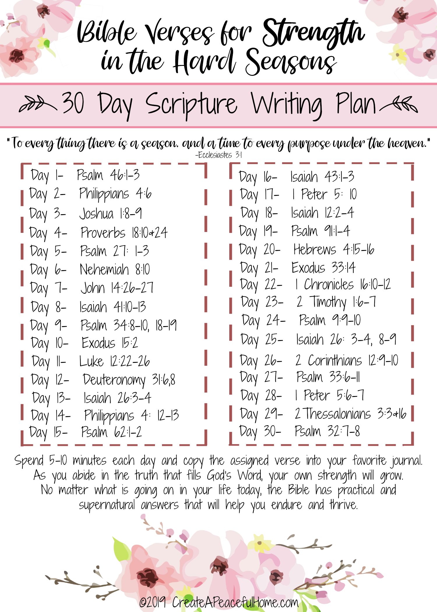 Bible Verses for Strength in the Hard Seasons: 30 Day Scripture Writing Plan